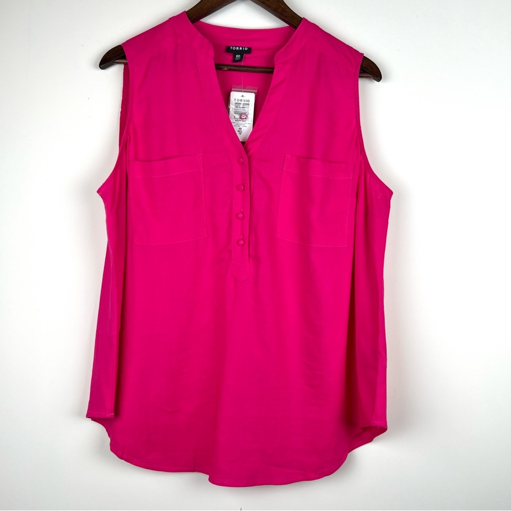 NWT Torrid Sleeveless Women Size 00 Pink Linen Blend Button Pockets Summer 153